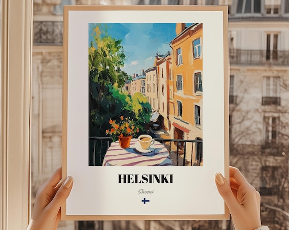Helsinki Suomi Finland Balcony Coffee Oil Painting Scene Poster