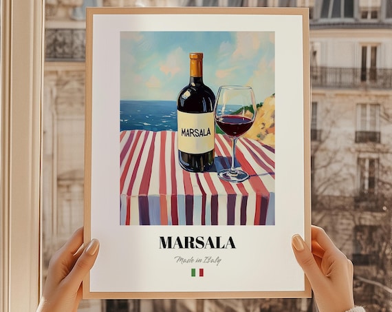 Marsala Italian Wine Poster Bar Dcor Wall Art Friend Gift Kitchen