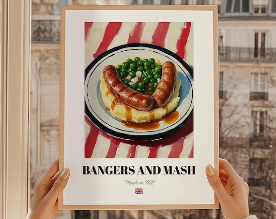 Bangers and Mash British Sausages Dinner Painting Kitchen Wall Art