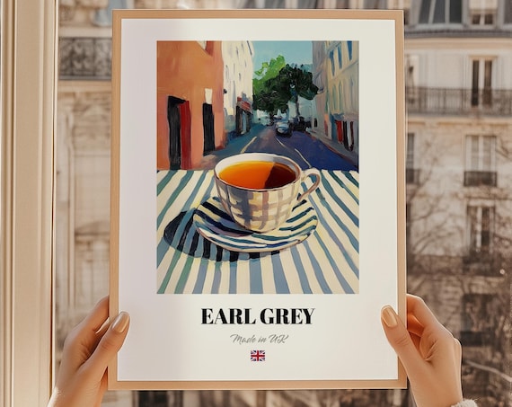 Earl Grey Tea Cup Painterly Vintage British Kitchen Art Poster
