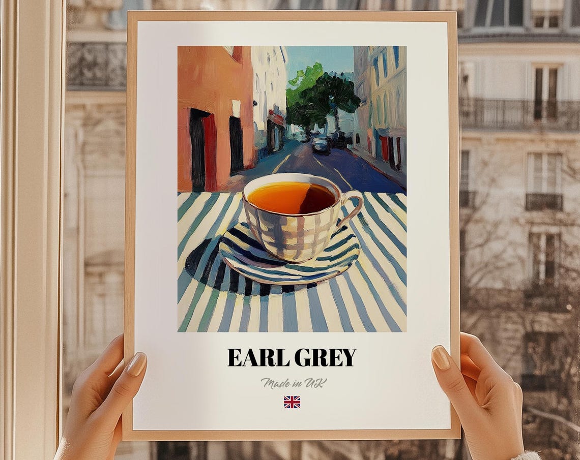 Earl Grey Tea Cup Painterly Vintage British Kitchen Art Poster