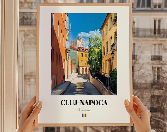 Cluj-Napoca Romania Colorful Old Town Street Oil Painting Poster