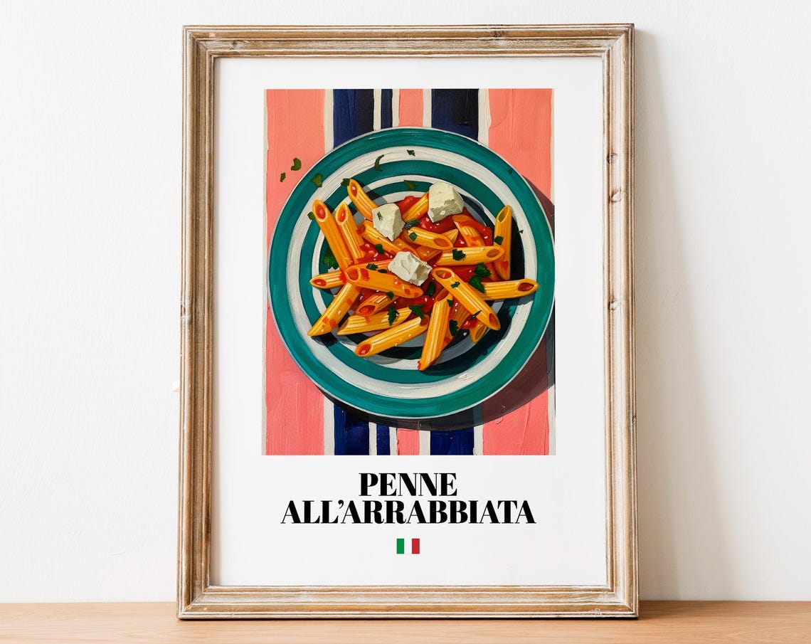 Penne all Arrabbiata with Cheese Italian Pasta Food Art Kitchen Poster