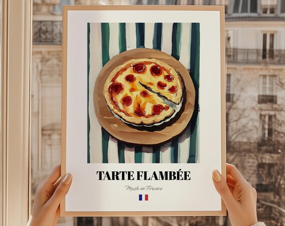 Tarte Flambée French Tomato Tart Slice Painting Kitchen Art Print France
