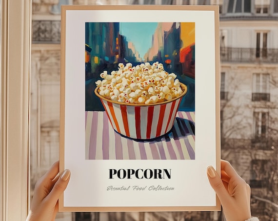 Popcorn In Striped Bowl Painterly Food Illustration Essential Collection Poster