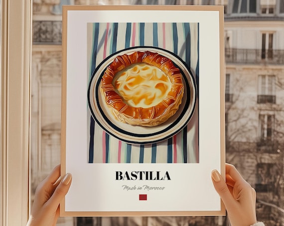 Pastilla Bstilla Wall Art Print Poster Moroccan Cuisine Sweetsavory Pie Friend Gift Morocco Restaurant Decor