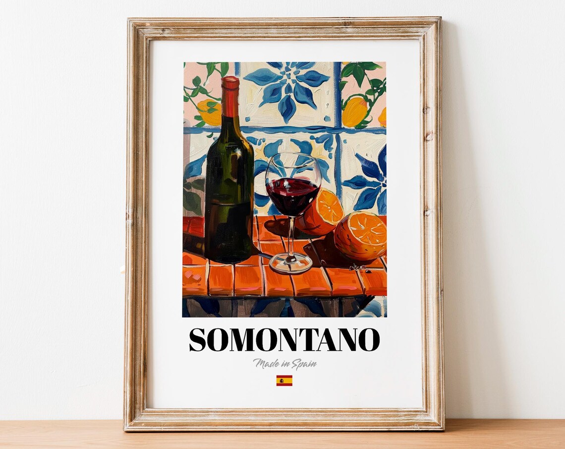 Vintage Somontano Bottle Print Poster Wine Art For Homes And Bars