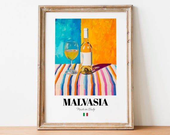 Malvasia Italian White Wine Painting Striped Tablecloth Modern Decor Poster