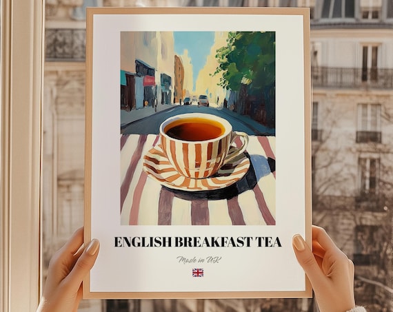English Breakfast Tea Cup City Street Made in UK Kitchen Poster