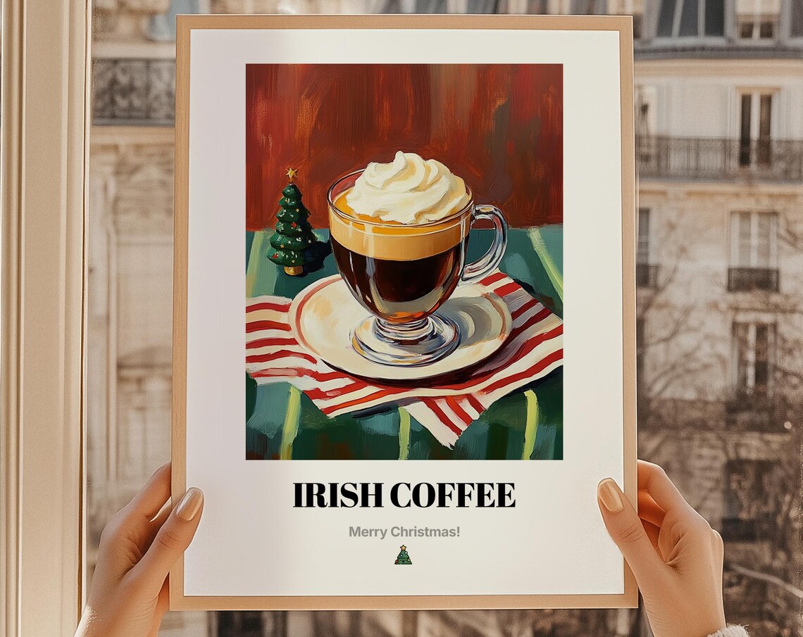 Irish Coffee Christmas Drink Poster, Gift Art