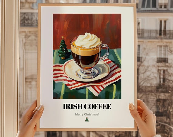 Irish Coffee Christmas Drink Poster, Gift Art