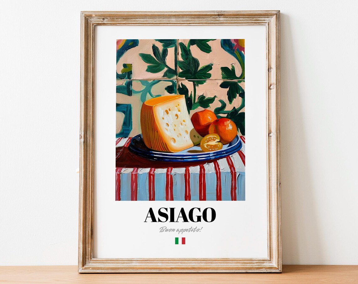 Asiago Cheese Wedge with Tomatoes Buon Appetito Italian Food Poster