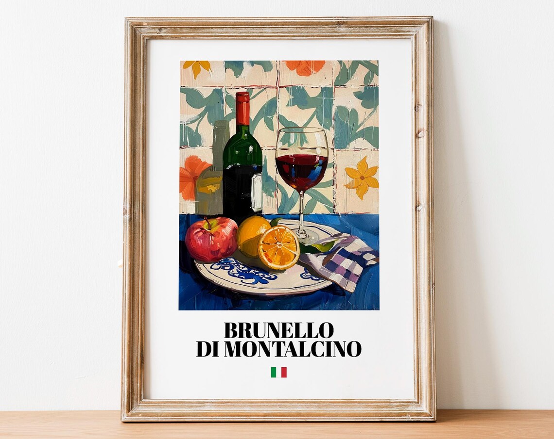 Vintage Brunello Bottle Print Poster Fine Wine Art For Kitchens