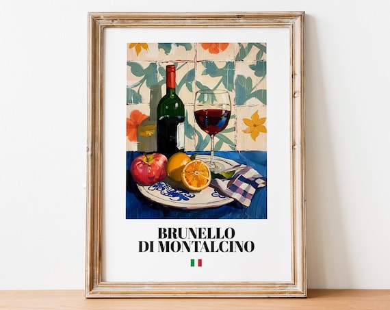 Vintage Brunello Bottle Print Poster Fine Wine Art For Kitchens