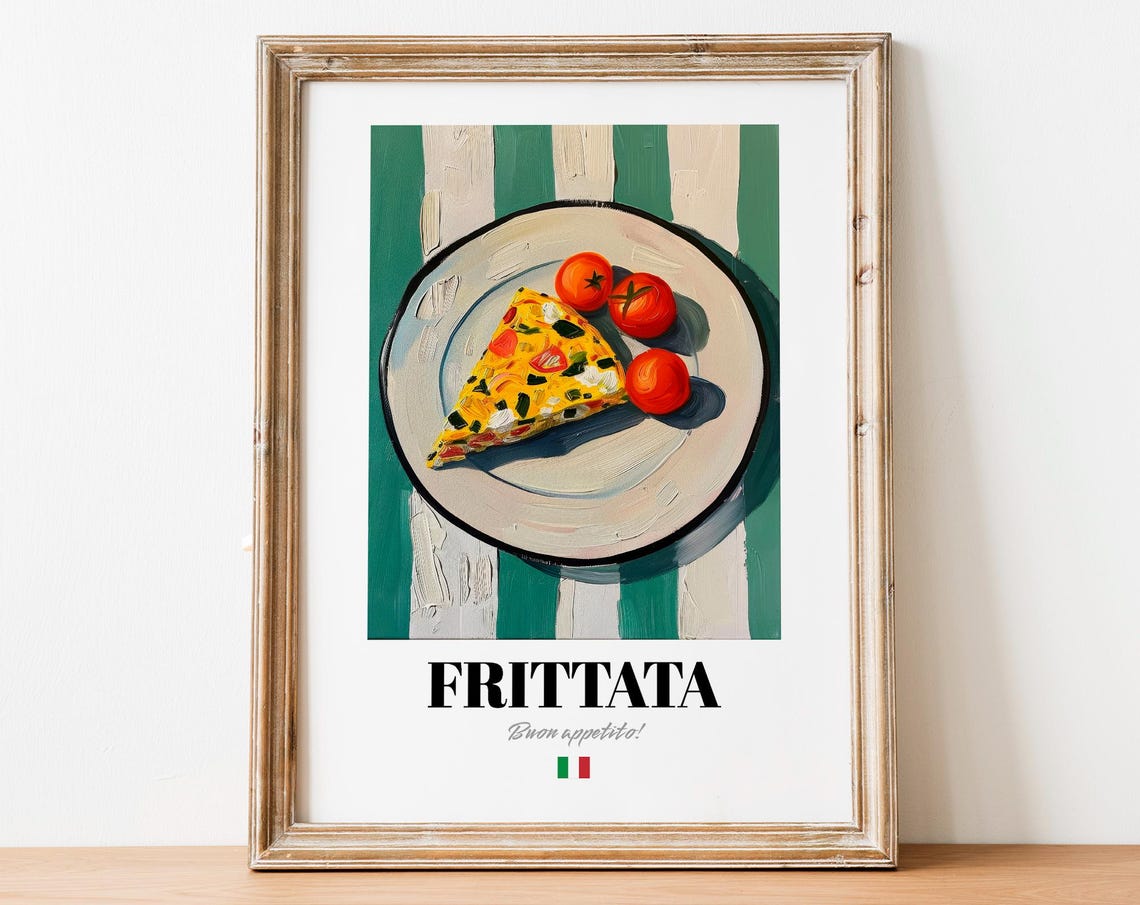 Italian Frittata Tomato Herb Poster Green Striped Kitchen Wall Decor