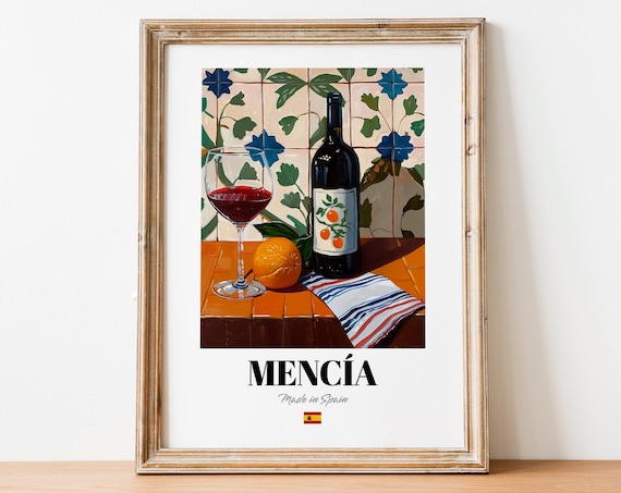 Mencia Made in Spain Wine Glass Orange Tile Kitchen Still Life Poster