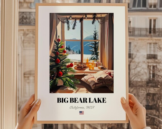Big Bear Lake Usa Ski Resort Wall Decor Print Poster Christmas Gift Art