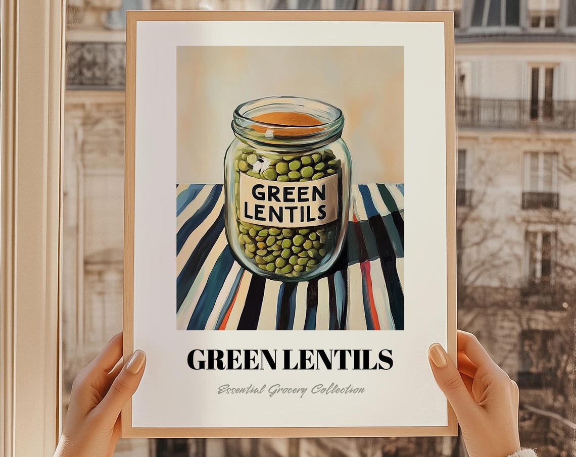 Green Lentils Grocery Poster Diy Pantry Print Foodie Gift Restaurant Wall Decor Kitchen Art