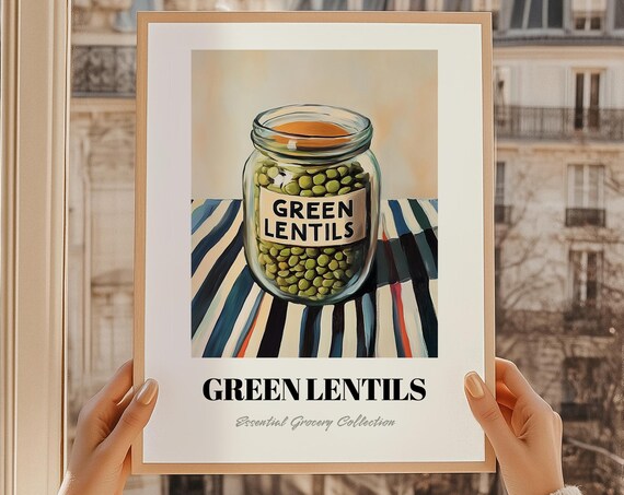Green Lentils Grocery Poster Diy Pantry Print Foodie Gift Restaurant Wall Decor Kitchen Art