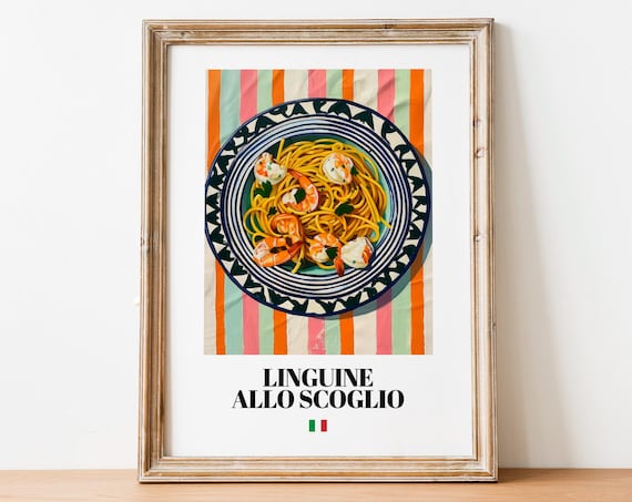 Italian Seafood Linguine Poster Shellfish Decor For Restaurant And Caf Spaces