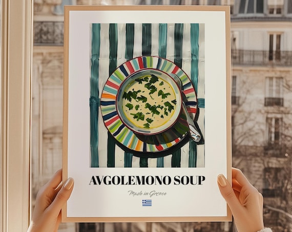 Avgolemono Soup Greek Food Painting Funny Restaurant Art Drinks Snack Bar Poster Kitchen