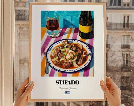Stifado Greek Food Poster Party Painting Kitchen
