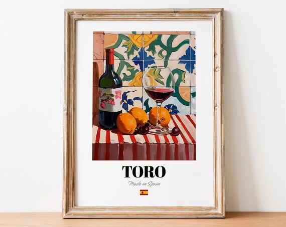 Retro Toro Bottle Print Poster Whimsical Wine Art For Homes