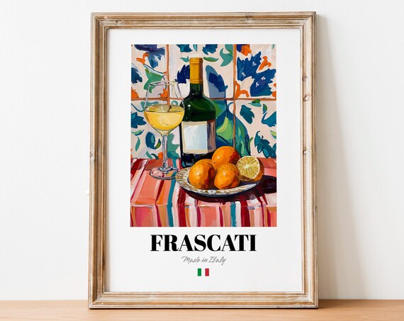 Vintage Frascati Bottle Print Poster Italian Vineyard Art For Homes
