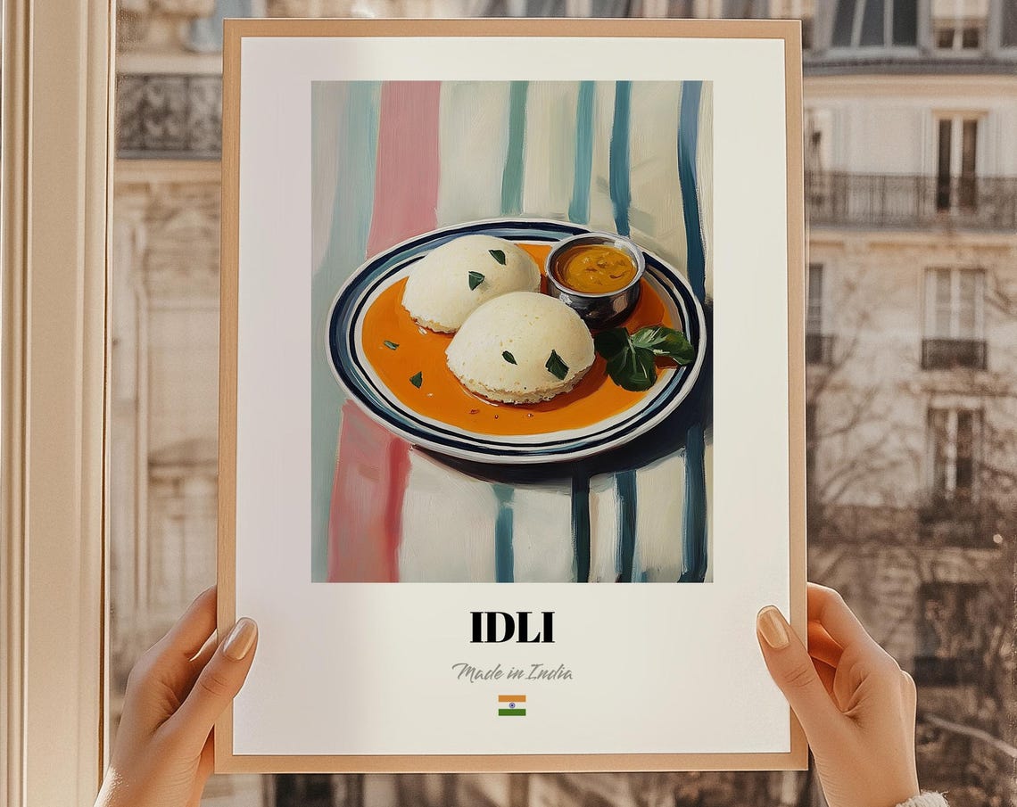 Idli Indian Steamed Rice Cakes Food Illustration Kitchen Art Poster