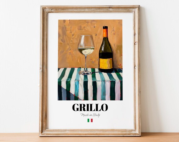 Italian Grillo Art Print Poster Mediterranean Wine Artwork For Bars