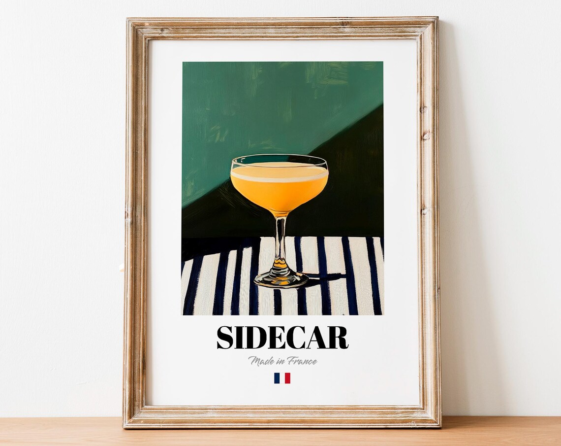 French Sidecar Art Print, Cognac Cocktail Artwork