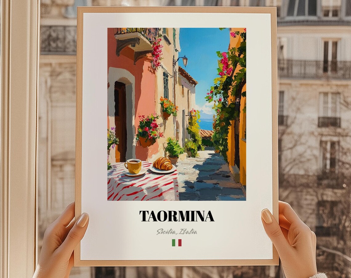Taormina Sicilia Italia Wall Art Oil Painting Reproduction Print Friend Gift Living Room