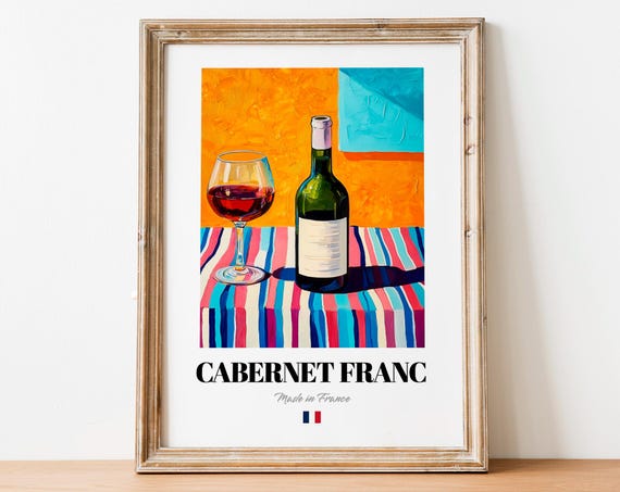 Cabernet Franc French Red Wine Bottle Glass Orange Still Life Poster