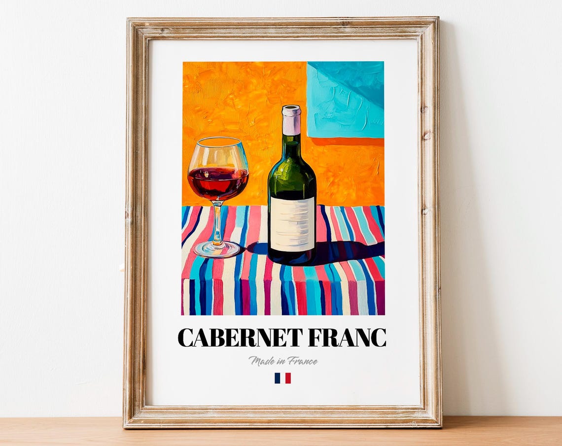 Cabernet Franc French Red Wine Bottle Glass Orange Still Life Poster