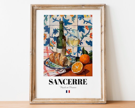 Vintage Sancerre Glass Print Poster Boho Wine Art For Homes And Bars