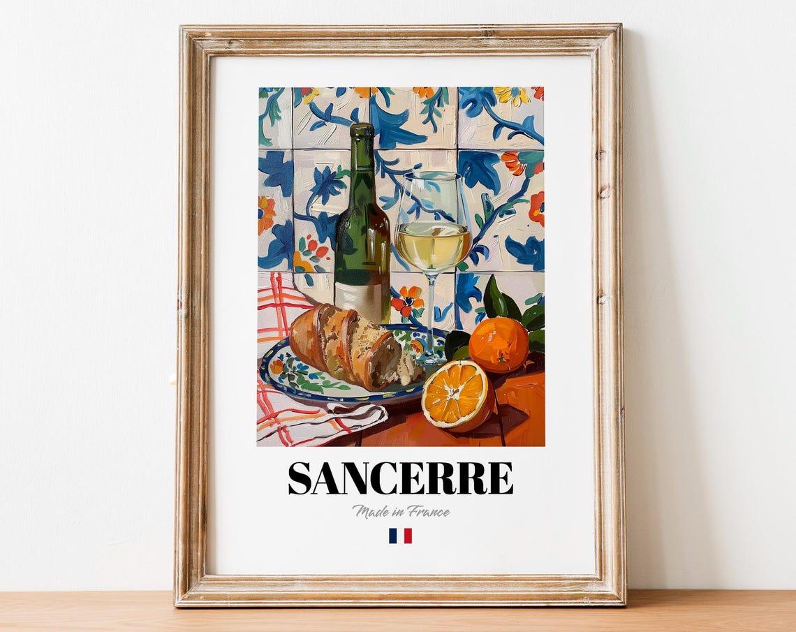 Sancerre French White Wine Bottle And Citrus Still Life Art Poster