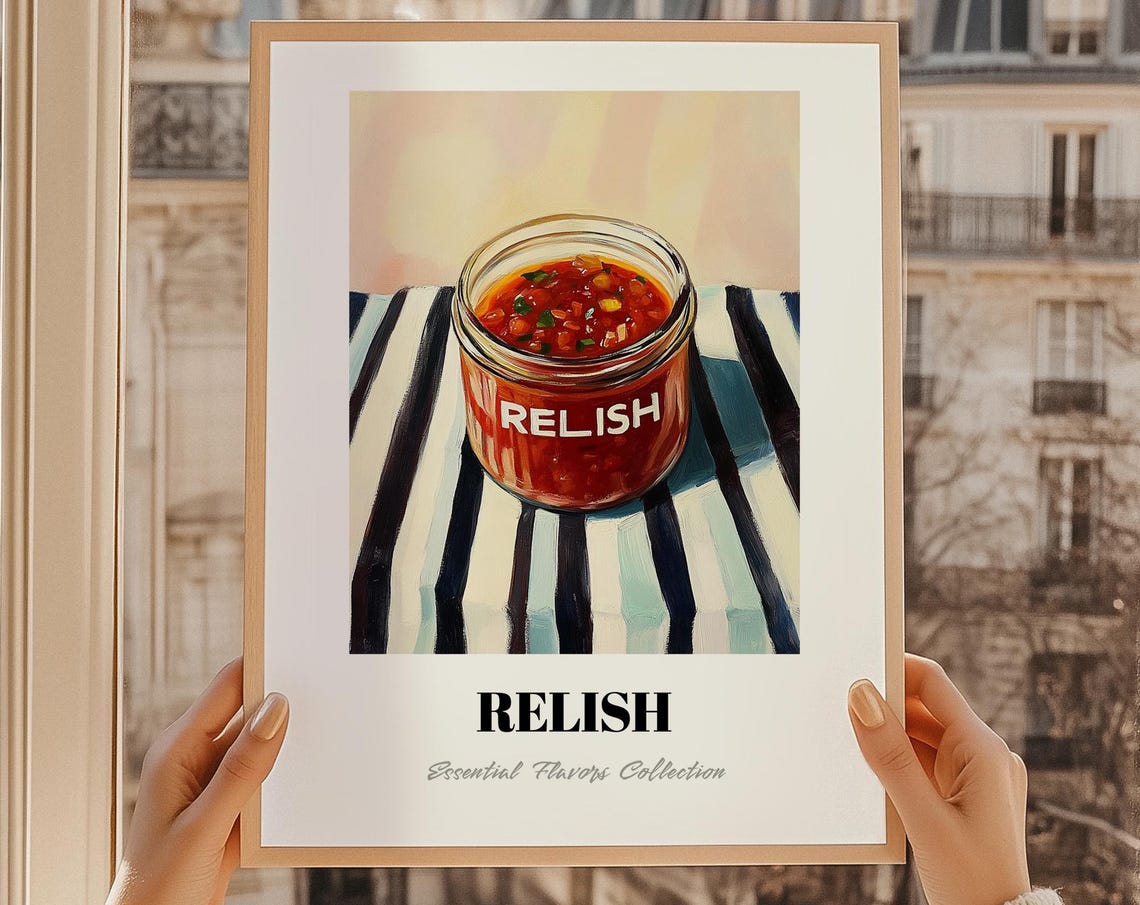 Relish Jar Vintage Grocery Condiment Painting Pantry Kitchen Poster
