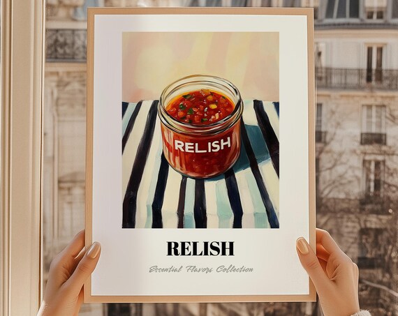 Relish Jar Vintage Grocery Condiment Painting Pantry Kitchen Poster