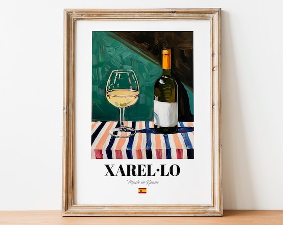 Xarel-lo Spanish Wine Glass and Bottle Still Life Art Poster