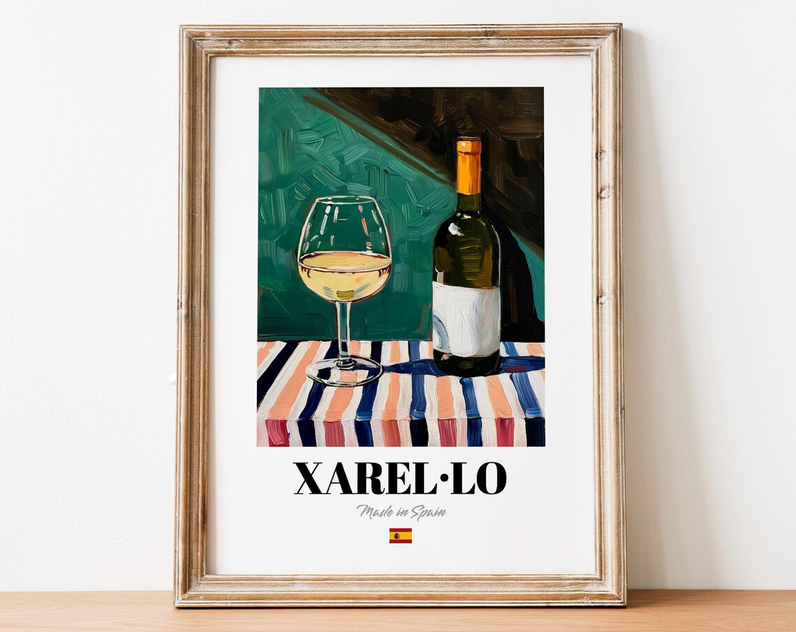 Xarel-lo Spanish Wine Glass and Bottle Still Life Art Poster