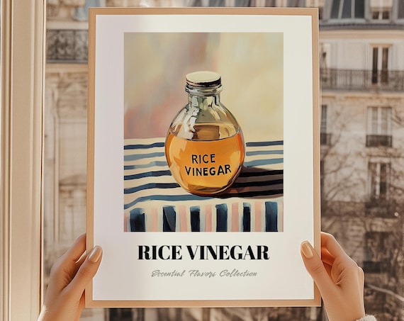 Rice Vinegar Glass Bottle Essential Flavors Kitchen Pantry Poster