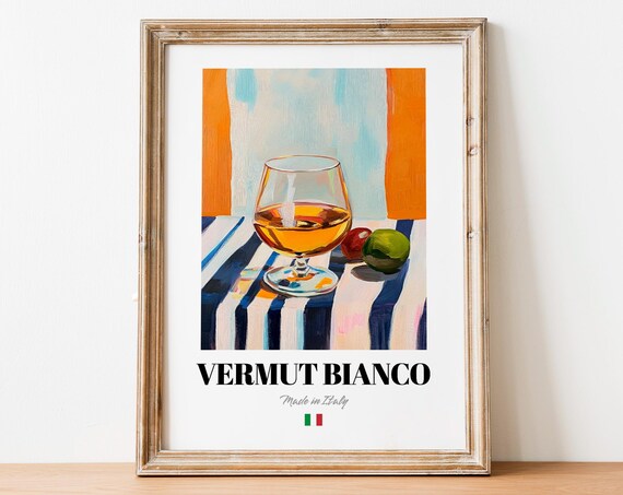 Vintage Vermut Bianco Bottle Print Poster Aperitif Art For Culinary Spaces