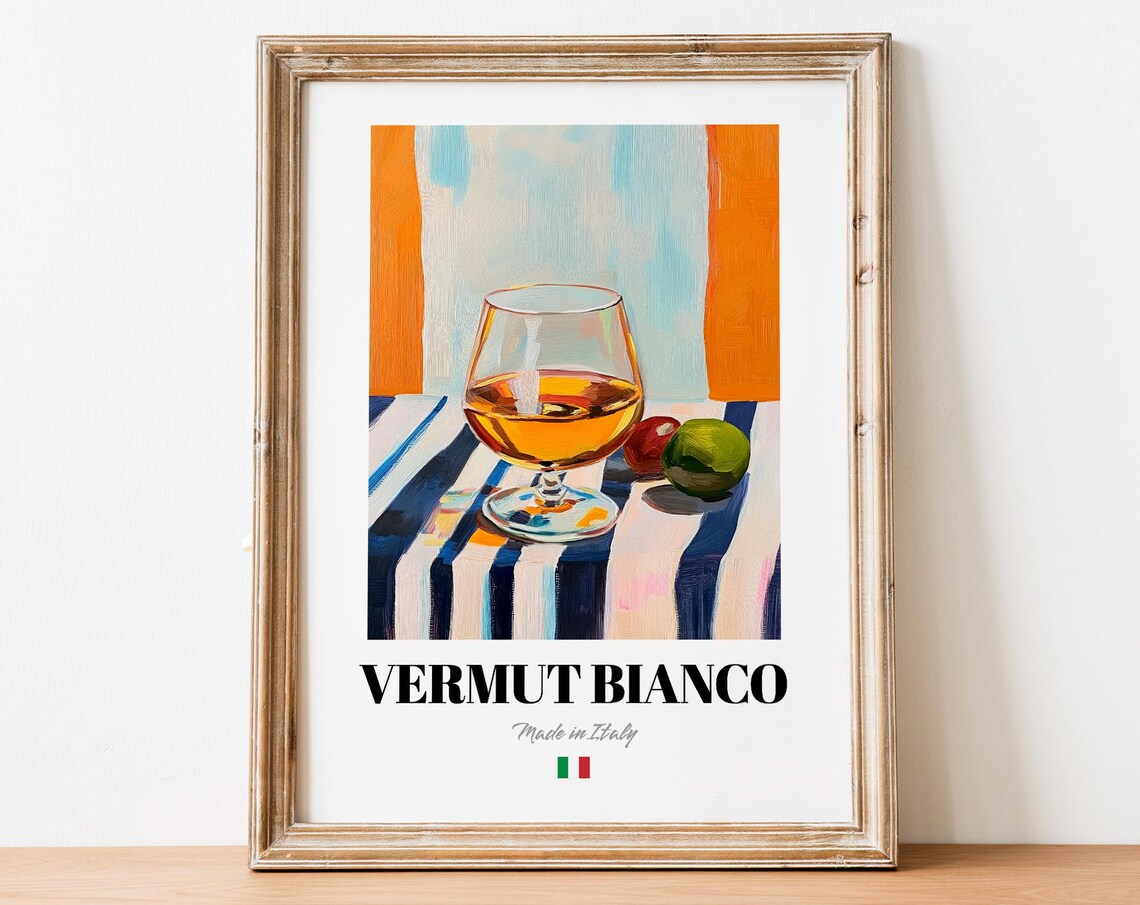 Vintage Vermut Bianco Bottle Print Poster Aperitif Art For Culinary Spaces