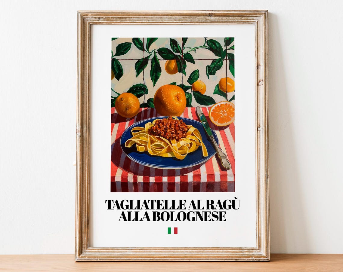 Tagliatelle Bolognese Orange Still Life Italian Kitchen Food Poster