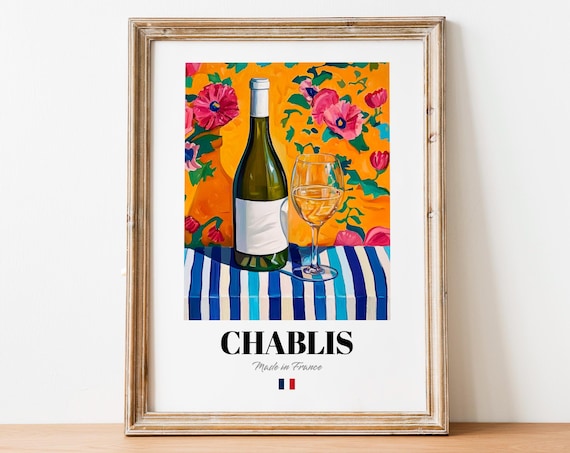 Vintage Chablis Bottle Print Poster Wine Art For Homes And Bars