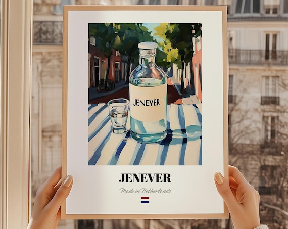 Jenever Dutch Gin Bottle Shot Glass Painted Street Cafe Poster