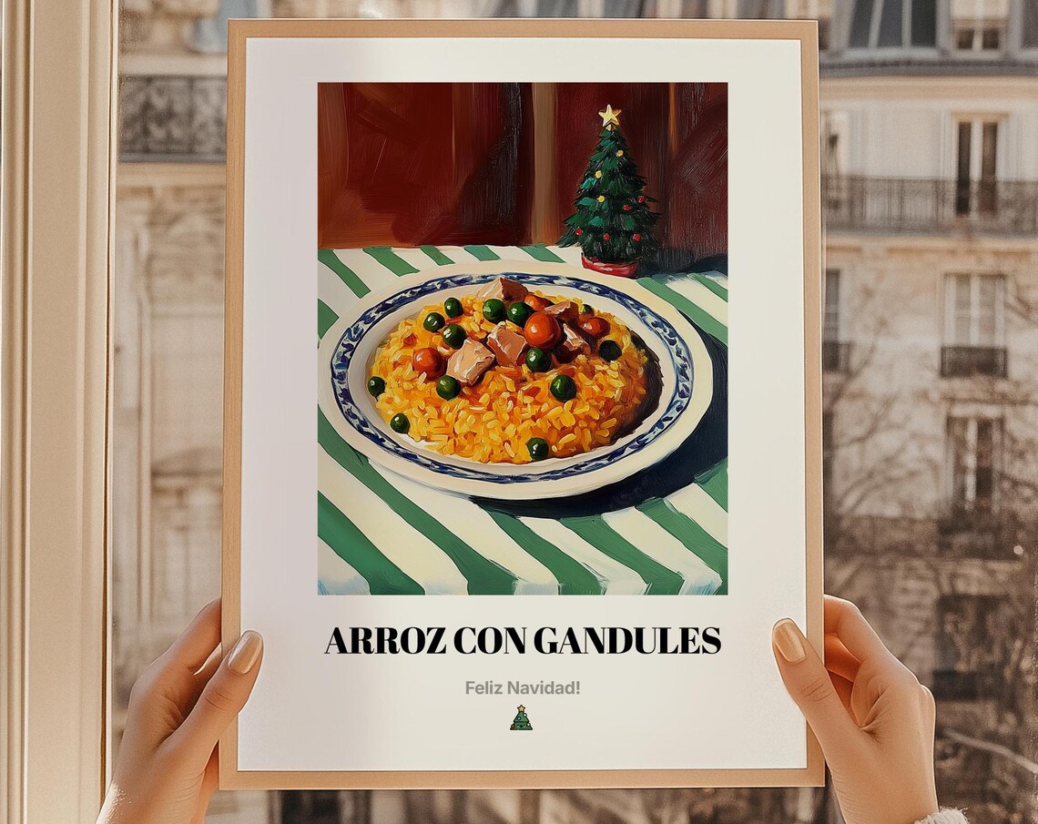 Arroz Con Gandules Christmas Wall Art Puerto Rican Food Feliz Navidad Gift Oil Painting Print
