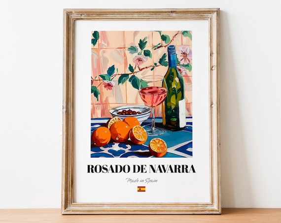 Vintage Rosado De Navarra Bottle Print Poster Wine Art For Homes And Bars