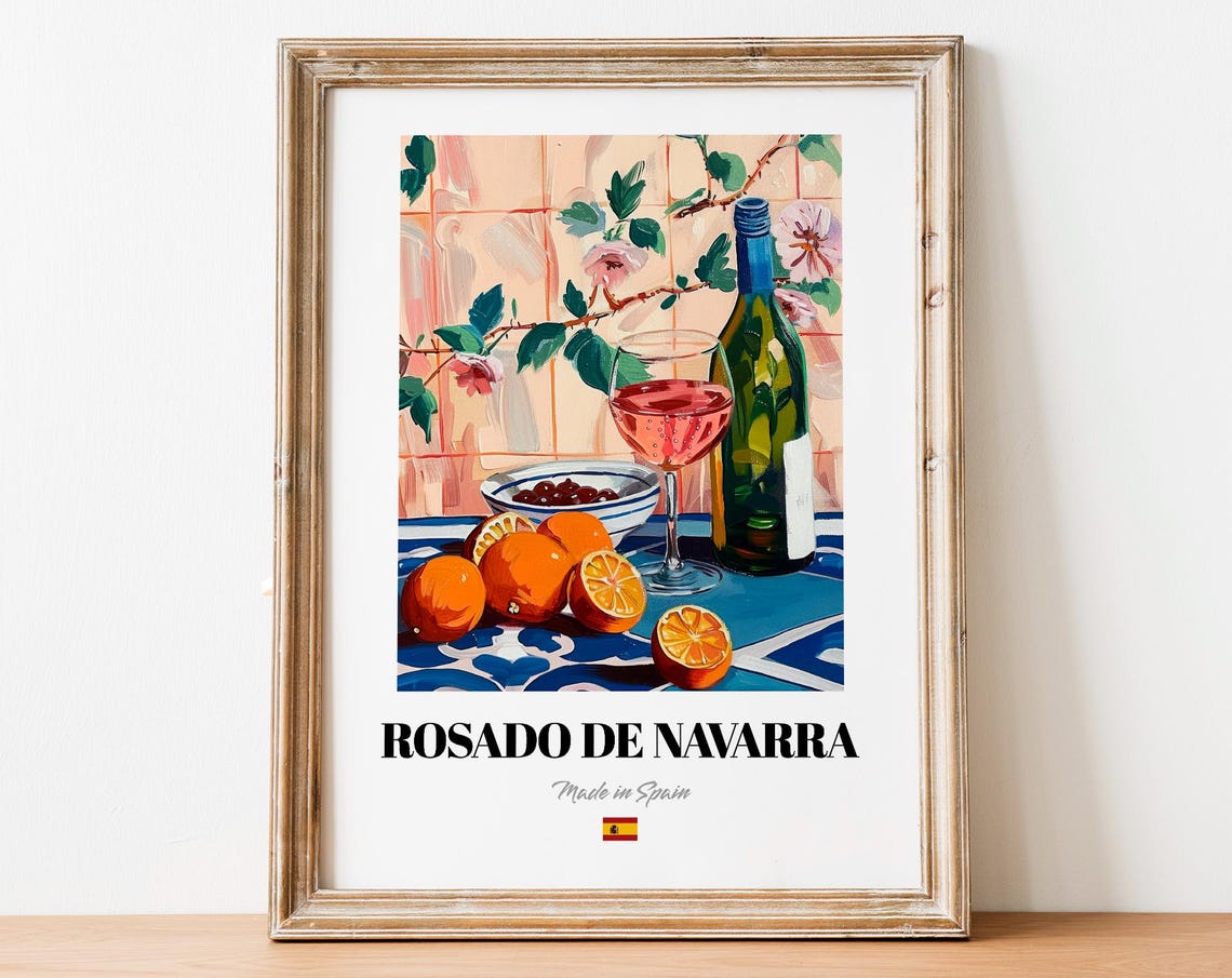 Rosado de Navarra Spanish Rose Wine Citrus Still Life Tile Art Poster