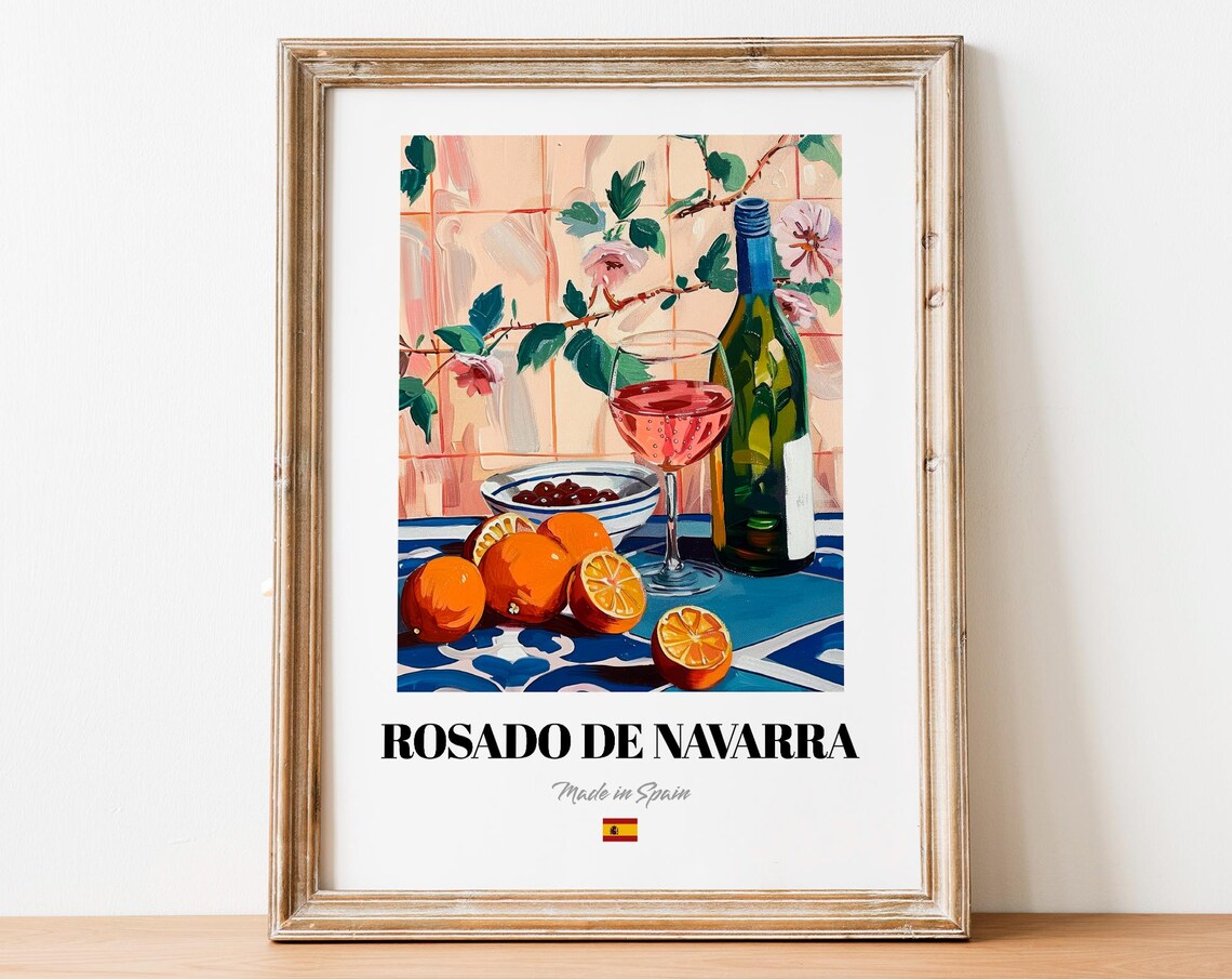 Vintage Rosado De Navarra Bottle Print Poster Wine Art For Homes And Bars